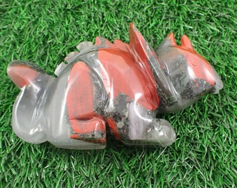 African Bloodstone Crystal Triceratops Dinosaur Carving - Large Red Gray Animal - 5.5 Inch Heavy Standing Dinosaur Figurine #ANMLS#1023