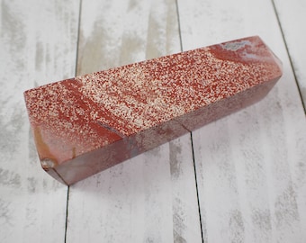 Large Ocean Jasper Square Crystal Tower - Smooth Polished Nice Shape - 4 Inch Maroon Pink White Tower - Natural Straight Tower #TOWER#1300