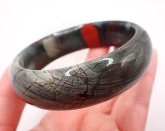 62.9mm African Bloodstone Crystal Bangle Cuff - Red Gray Crystal - Natural African Bloodstone Crystal Bangle Bracelet #JEWEL#1786