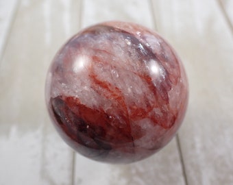 Beautiful Flashy Fire Quartz Crystal Sphere - Smooth Round Sphere - Red White Part Translucent - 2 Inch Round Fire Quartz Sphere #SPHER#1101