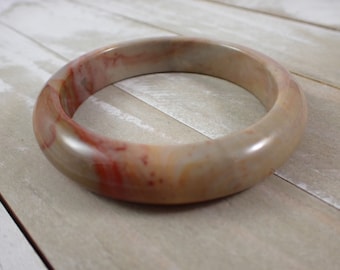 59.4mm Natural Polychrome Crystal Bangle Bracelet - Beige Gray Crystal Bangle - Smooth Polished Natural Crystal Bangle Bracelet #JEWEL#1274