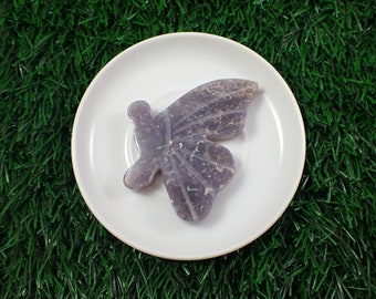 1 Piece Grape Agate Crystal Butterfly Carving - Purple Crystal Smooth Polished - 2.25 Inches Flat Back Butterfly Grape Agate #ANMLS#1096