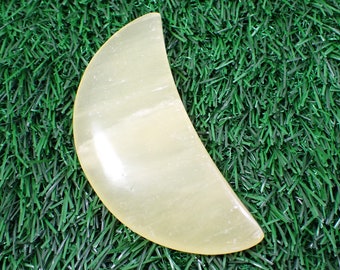1 Piece Natural Lemon Calcite Moon Carving - Large Yellow Partially Translucent - Smooth Lemon Yellow - 3.5 Inches Lemon Calcite #MOONS#1010