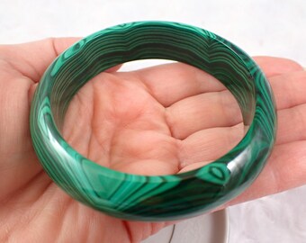 60.6mm Beautiful Bright Green Natural Malachite Crystal Bangle Bracelet - Smooth Finish Flat Inside - Malachite Bangle Bracelet #JEWEL#1428