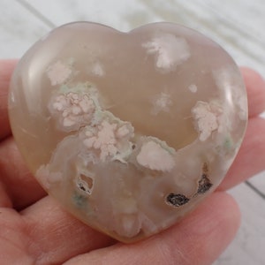 Beautiful Flower Agate Heart Crystal - Smooth Polished 2 Inch Heart - Polished Heart Natural Chips - Pink Yellow Flower Agate #CRVNG#1987