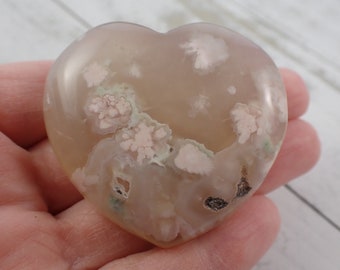 Beautiful Flower Agate Heart Crystal - Smooth Polished 2 Inch Heart - Polished Heart Natural Chips - Pink Yellow Flower Agate #CRVNG#1987
