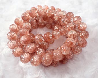 Amazing Super 7 Copper Crystal Beaded Bracelet - 10mm Smooth Round Beads - Pink Copper Crystal Beads - Natural Super Seven Copper BRCLT#1180