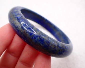 61.1mm Natural Blue Lapis Lazuli Crystal Bangle Bracelet - Thick Smooth Flat Inside - Polished Bangle Crystal Bracelet Blue #JEWEL#1896
