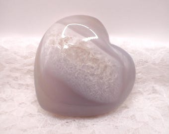 Sugar Texture Druzy Agate Crystal Heart Carving - Smooth Heart Crystal - Gray Druzy Agate - 2.5 Inch Heart Sparkle Druzy Agate HEART#1135
