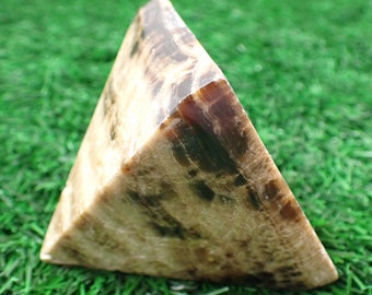 1 Piece Natural Chocolate Calcite Crystal Pyramid - Beige Brown White Banding - 2.75 Inch Chocolate Calcite Pyramid Crystal #PYRMD#1000