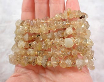 One Crystal Citrine Chip Beaded Bracelet - 6-8mm Chip Shaped Yellow Gold Beads - Natural Citrine Beads Stretch Bracelet #BRCLT#1154