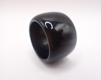 US Size 11.75 Thick Black Obsidian Bangle Crystal Ring - Shiny Black Opaque - Smooth Black Obsidian Bangle Ring - Black Obsidian #RINGS#1129