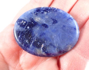 Beautiful Natural Sodalite Crystal Worry Stone - Smooth Polished Oval - 1.75 Inch Blue Gray Beige White - Sodalite Worry Stone #WORRY#1021