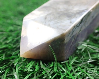 Purple Chalcedony Smooth Rectangle Crystal Tower - 4 Inch Purple Gray Crystal Tower - Sharp Point Straight Standing Tower #TOWERS#1297