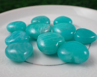 Pretty Turquoise Blue Amazonite Crystal Mini Heart Carving - Small Teal Blue - Smooth Polished Crystal Heart - .5-.75 Inch Heart #MINIS#1021