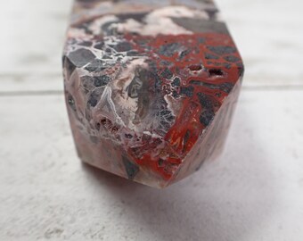 1 Piece Natural Mexican Agate Crystal Tower - Rectangle Druzy Agate - Red Brown Gray White Tower - 3.75 Inch Mexican Druzy Agate #TOWER#1238