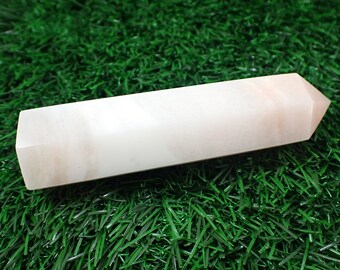Pretty Pink Aventurine Crystal Tower - Tall White Peach Opaque Tower - Faceted Polished Straight Standing - 4 Inch Crystal Tower #TOWER#1251