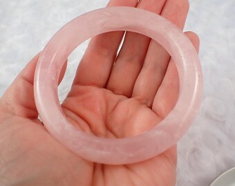 61.0mm Pretty Pink Rose Quartz Crystal Bangle Bracelet - Smooth Round Bangle - Pink Rose Quartz - Crystal Bangle Bracelet #JEWEL#1317
