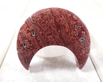 Pretty Red Ocean Jasper Crystal Moon Cabochon - Smooth Textured Moon - Red White Gray Ocean Jasper Moon - 1.5 Inch Moon Cab #CBCHN#1116