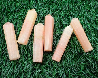 1 Piece Mini Natural Peach Calcite Crystal Point - Small Smooth Faceted - 1.75 Inch Mini Point - Natural Peach Calcite Crystals #POINT#1023