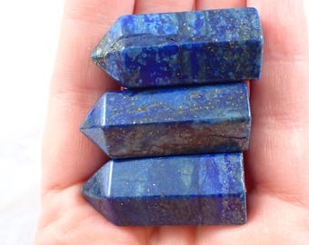 Pretty Natural Lapis Lazuli Pyrite Crystal Tower - Small Blue Mini Point - Faceted Smooth Polished - 1.5 Inch Short Lapis Tower #POINT#1051