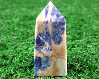 Small Natural Sodalite Crystal Tower - Rectangle Smooth Polished - Blue White Brown Tower - 2.25 Inch Sodalite Crystal Tower #TOWER#1000