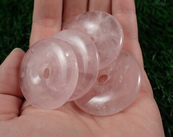 1 Piece Natural Rose Quartz Crystal Donut - High Quality Pink Donut - Large Clear Rose Quartz - Smooth Finish 1.5 Inch Rose Donut CRVNG#1865