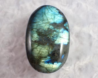 Pretty Flashy Natural Labradorite Crystal Palm Stone - Strong Silver Blue Flash - Large Thick Oval Palmstone - Labradorite Palm #PALMS#1223