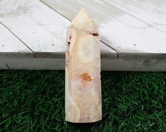 Sparkly Natural Crazy Lace Agate Crystal Tower - Yellow Red White Druzy Tower - 3.75 Inch Faceted Polished - Crazy Lace Agate #TOWER#1214