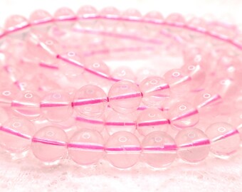 One Star Rose Quartz Crystal Bracelet - 8mm Smooth Round Beads - Light Pink Cloudy Natural Rose Quartz Crystal Bead Bracelet - #BRCLT#1247