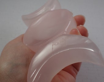 1 Piece Pink Calcite Triple Moon Crystal Bowl - Large Thick Smooth Polished Natural Crystal Bowl - Flat Tray Bowl for Crystals #BOWLS#1054