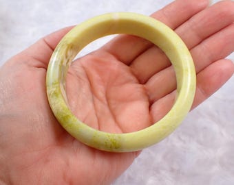 62.9mm Light Green Jade Crystal Bangle Bracelet - Smooth Polished Bangle - Natural Green Gray Crystal Bracelet - No Chips Nice #JEWEL#1423