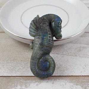 Natural Blue Labradorite Seahorse Crystal Carving - Textured Blue Flash - Labradorite Ocean Carving - 2 Inch Blue Flash Seahorse #ANMLS#1159