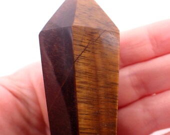 Shiny Faceted Tiger Eye Jasper Crystal Wand - Brown Gold Smooth Polished - 5 Inch Crystal Wand - Tiger Eye Jasper Crystals #WANDS#1083
