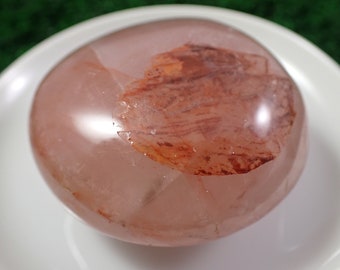 1 Piece Natural Fire Quartz Crystal Palm Stone - Smooth Chunky Gallet Stone - 53x50x26mm White Orange Red Opaque - Small Round #PALMS#1129