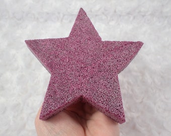 Large Natural Honeycomb Ruby Crystal Star - Jumbo Textured Star Carving - Pink Flat Tapered Points Star Carving - 5 Inch Purple #HEART#1020