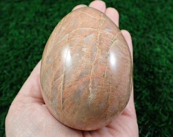 1 Piece Natural Peach Moonstone Crystal Egg - Large Heavy Polished Egg - Silver Flash Smooth - 3.25 Inch Peach Moonstone Crystal #EGGS#1008
