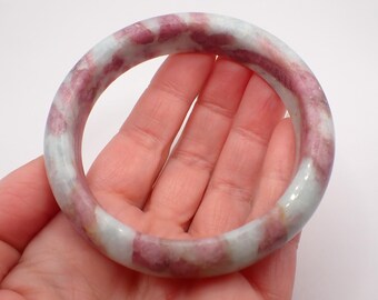 61.1mm Perfect Natural Pink Tourmaline Crystal Bangle Bracelet - Smooth Finish Flat Inside - White Quartz Pink Tourmaline Bangle #JEWEL#1613