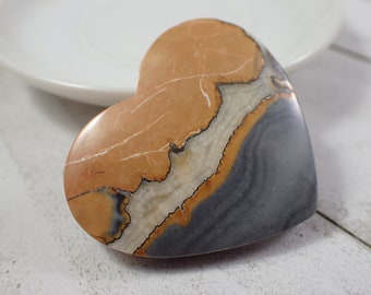 Awesome Heart Shaped Natural Maligano Jasper Cabochon - Smooth Finish Flat Back - Orange White Gray - Maligano Jasper Crystal Cab CBCHN#1033