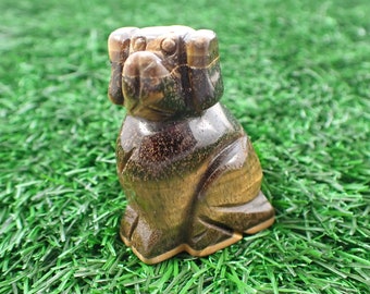 1 Piece Natural Tiger Eye Crystal Dog Carving - Striped Brown Gold - Dog Figuring Tiger Eye Jasper - Brown Sitting Dog Carving #ANMLS#1214
