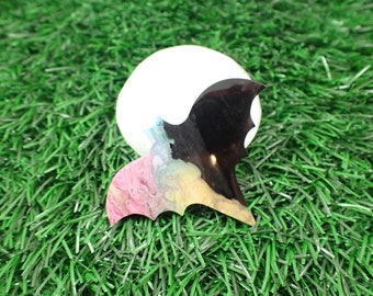 Black Rainbow Fossilized Palm Root Crystal Bat Carving - Smooth Flat Back - Dyed Palm Root Bat - 2.25 Inch Crystal Animal Bat #ANMLS#1217