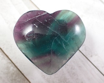 Awesome Purple Green Fluorite Natural Crystal Heart Carving - Smooth Polished Crystal Heart - 2 Inch Fluorite Crystal Heart #HEART#1030