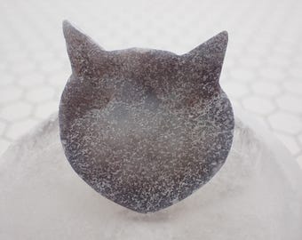 1 Piece Black Druzy Agate Crystal Cat Carving - Black Textured Cat Head Crystal - Dyed Black Druzy Agate - Black Cat Sugar Head #MINIS#1059