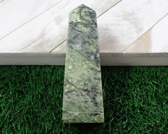 1 Piece Natural Jungle Jasper Crystal Tower - Green Black Shiny - 113x34x34mm Square Smooth Finish Tower - Jungle Jasper Crystal #TOWER#1192