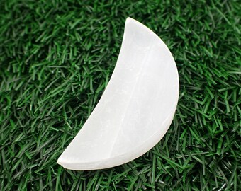1 Piece Natural Selenite Crystal Moon Carving - Thick Smooth Crystal Moon - White Moon Stars Print - 66x30x12mm White Selenite #MOONS#1032