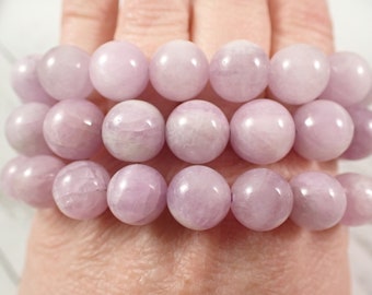 One Purple Kunzite Crystal Bracelet - 10-11mm Smooth Round Beads - Light Purple Crystals - Natural Kunzite Crystal Bead Bracelet #BRCLT#1133