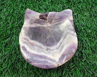 1 Piece Cat Head Shaped Dream Amethyst Crystal Bowl - Large Heavy Smooth Polished - Purple White Natural Crystal - 109x85x25mm #BOWLS#1017