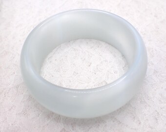 59.9mm Shiny White Cats Eye Crystal Bangle Bracelet - Smooth Polish Finish Flat Inside - Thick Cuff Bangle Bracelet Cat Eye #JEWEL#1889