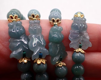 Beautiful Natural Blue Water Jade Crystal Bracelet - Crystal Fish Bead Bracelet - 6mm Round Jade Beads - Stretch Bracelet #BRCLT#1250