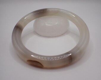 57.9mm White Gray Agate Crystal Bangle Bracelet - Smooth Polished Bangle - Natural Crystal Bracelet - No Chips Great Quality #JEWEL#1661